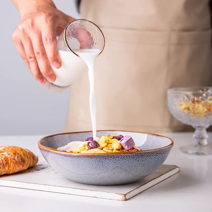 AmorArc Ceramic Cereal Bowls Set of 6, 24 oz Handmade Stoneware Bowls Set - Image 4