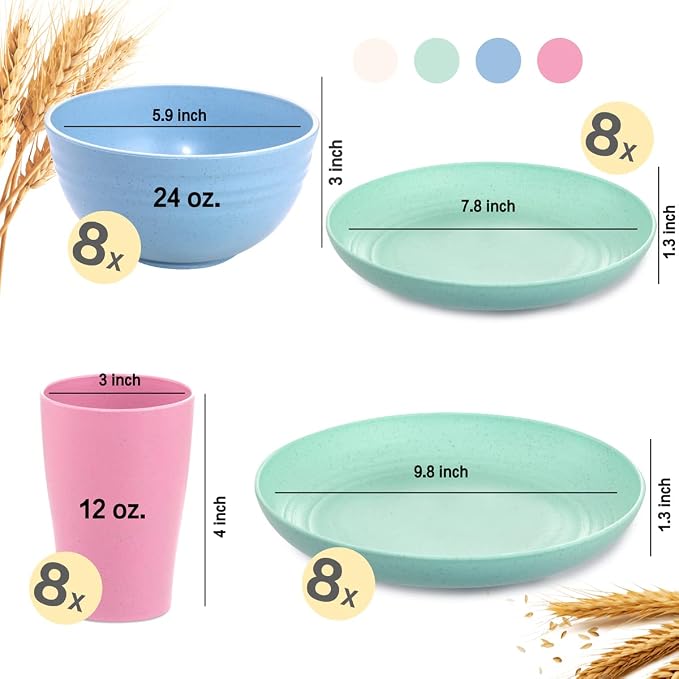 Wheat Straw Dinnerware, Wheat Straw Plates and Bowls Sets Dishwasher Safe - Image 4