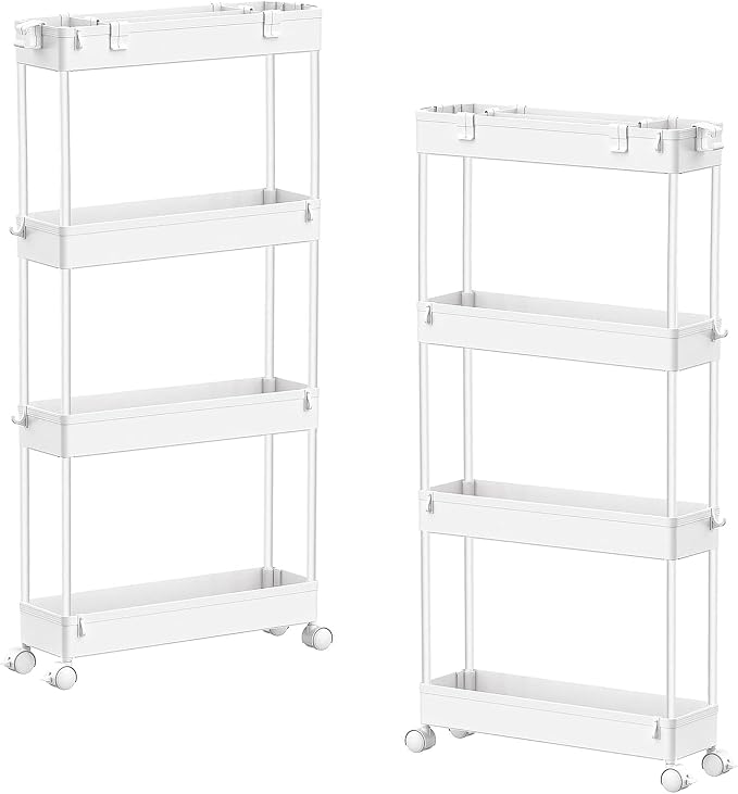 2-piece Set Slim Storage Cart 3 Tier, Bathroom Organizer Rolling Utility by Home