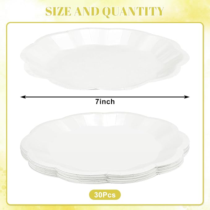 NatNarr 30 Pcs White Paper Plates 7 Inch Scalloped Small Dessert Plates | - Image 2