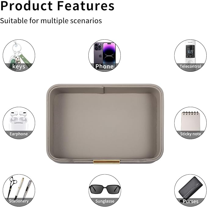 Luxury Leather Valet Tray Desktop Storage Organizer, Bedside Vanity Catchall - Image 7