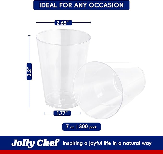 JOLLY CHEF 300 Pack 7 oz Clear Plastic Cups Disposable Cups, 7 Ounce Disposable - Image 4