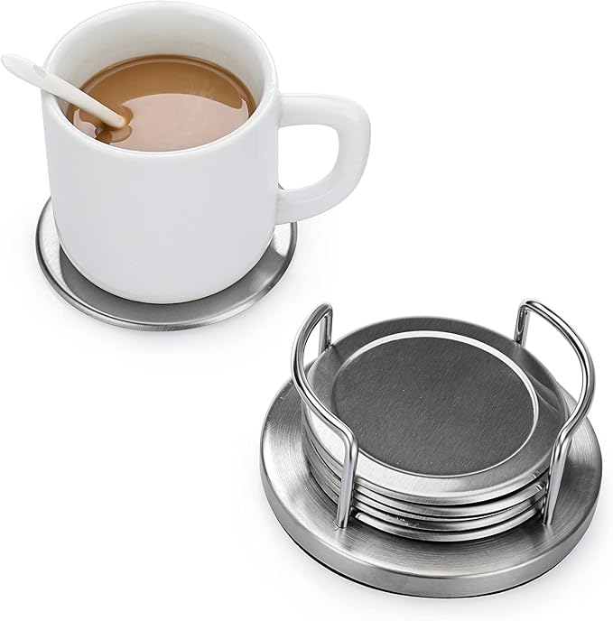 JUXYES Set of 6 Stainless Steel Metal Round Coaster - Image 3