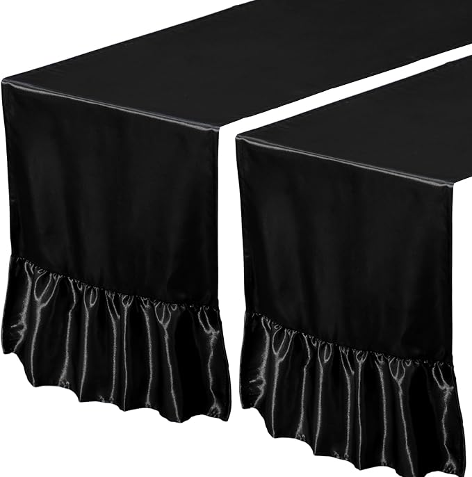 2 Pack Black Satin Table Runner 12 x 108 Inch | Ruffle Design, Luxurious Dining - Image 7