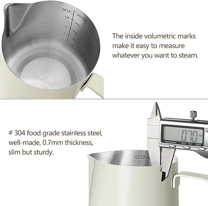 HOOMIL Milk Frothing Pitcher, 12oz/20oz/32oz 304 Stainless Steel | Steaming - Image 4