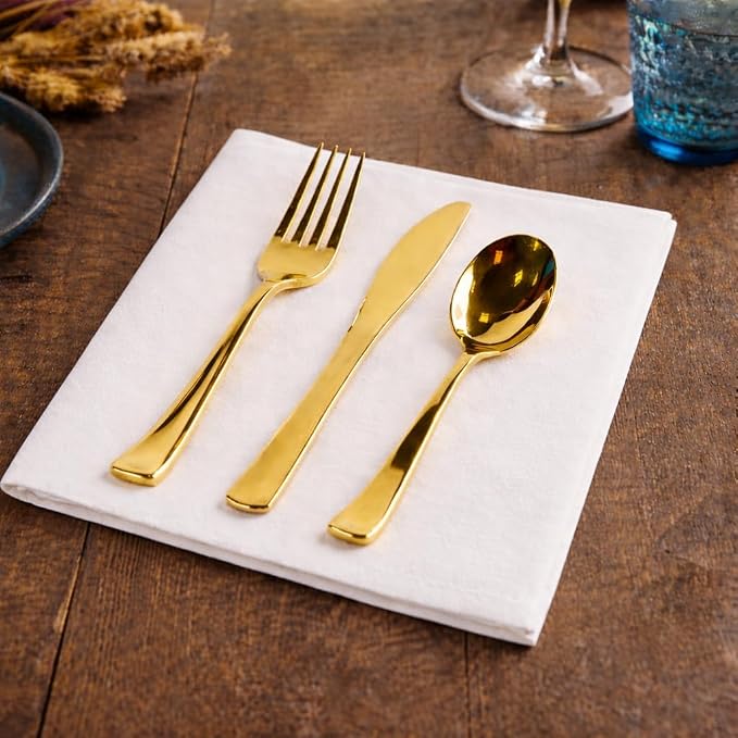 Gold Plastic Silverware Set, Extra Heavy Duty Flatware, Disposable Cutlery - Image 5