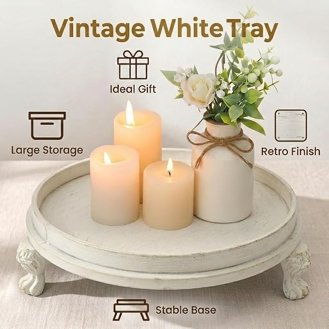 Vintage White Decorative Tray, 11.8 Inch Round Tray - Image 3