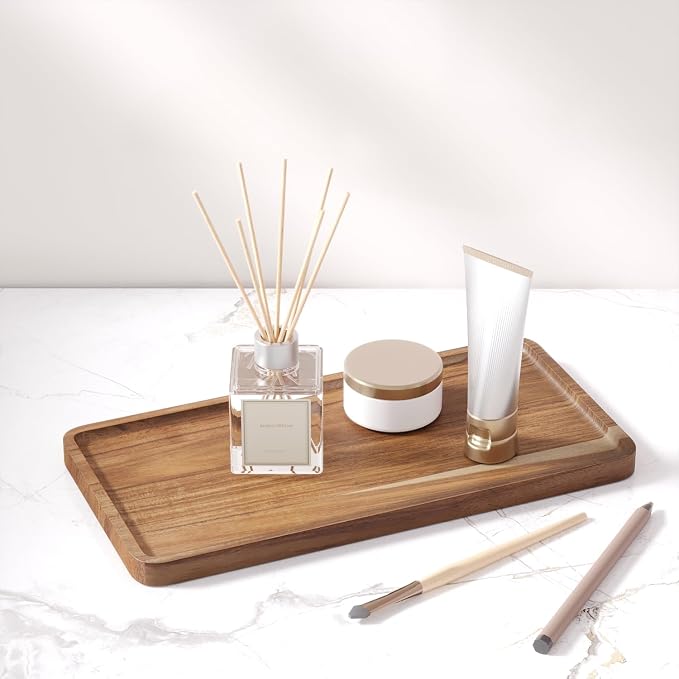 VERTORGAN Acacia Wood Serving Tray, 11.8x5.9 Inch Trays, Home Decor | Coffee - Image 3