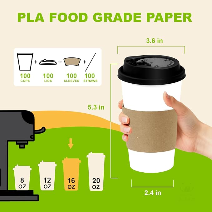 100 Pack 16 oz Disposable Coffee Cups - Image 3