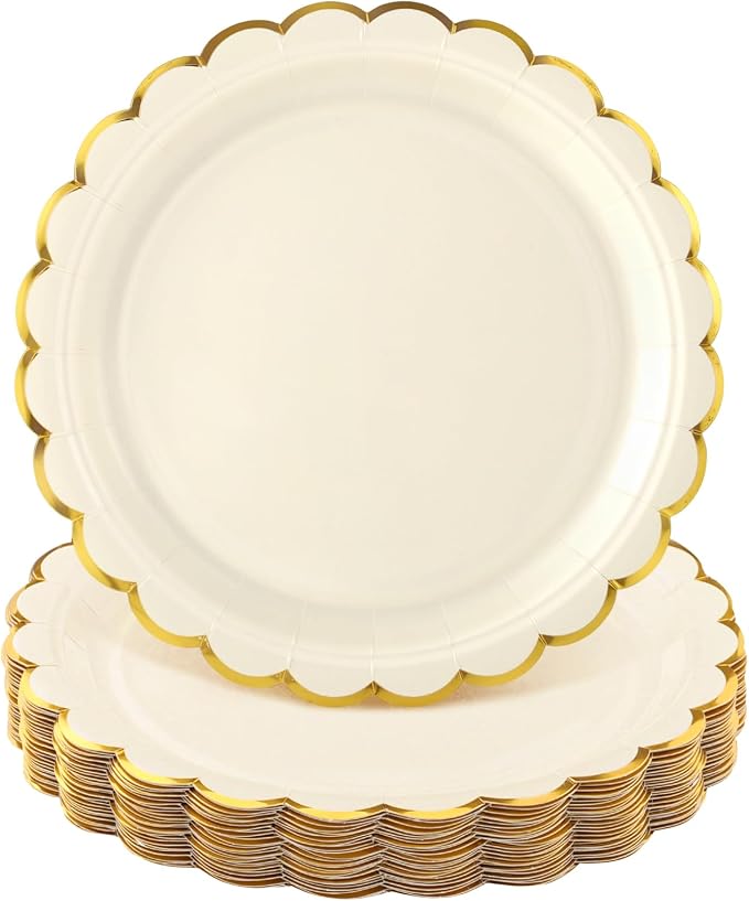 NatNarr 30 Pk Ivory Paper Plates 9" Scalloped Cream Plates by NatNarr