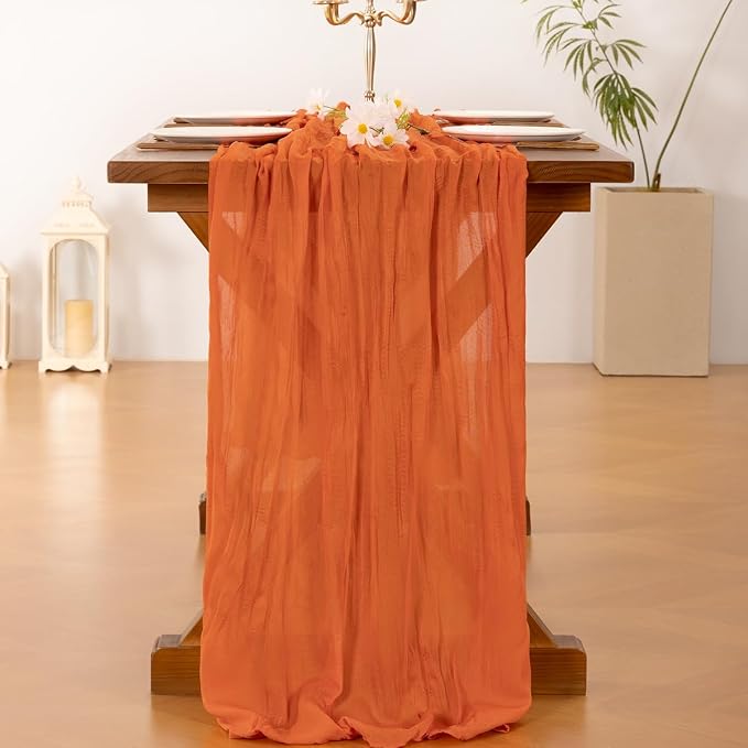 Cheesecloth Table Runner Summer Boho Wedding Birthday Party Home Decor | Orange - Image 4