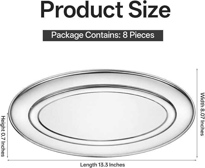 8 Pack Stainless Steel Oval Platter, Sturdy Oval Food Serving Trays Decorative - Image 2