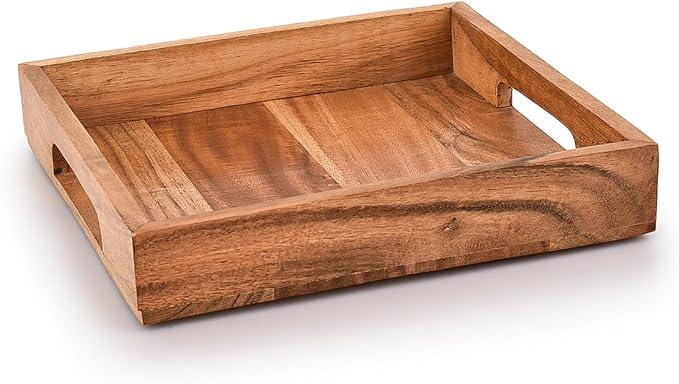 Acacia Wood Serving Tray with Handles, Wooden Serving Tray, Snack Tray - Image 2