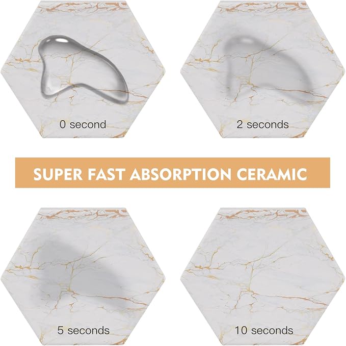 Coasters for Drinks with Holder, Absorbent Marble Coaster Set of 8, Ceramic - Image 5