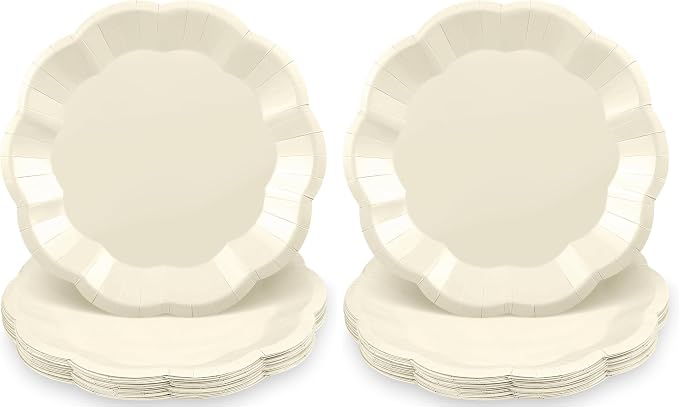 NatNarr 30pcs Ivory Paper Plates 9 In Scalloped Cream Paper Plates Disposable by NatNarr