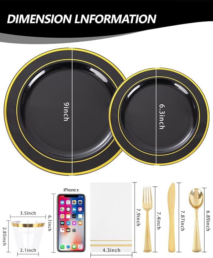 GATHER 350PCS Black Plastic Plates - Image 7