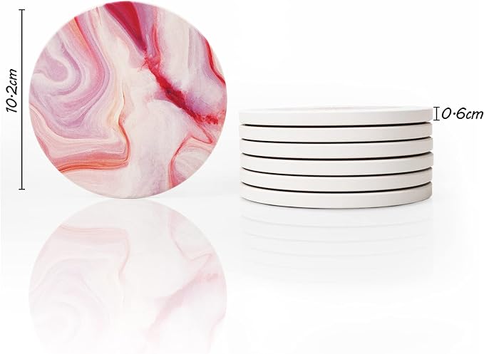AD Set of 6 Coasters for Drinks Absorbing Round Ceramic Stone Coaster - Image 5