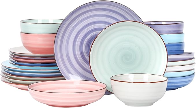Selamica Ceramic Plates and Bowls Set, 24 Pieces Dinnerware Sets by Selamica
