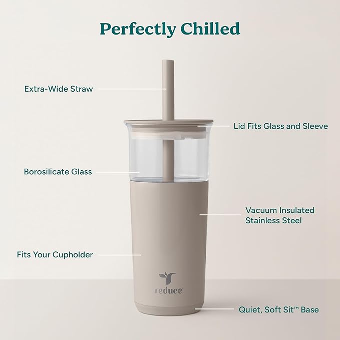 REDUCE Aspen - 20oz Vacuum Insulated Glass Tumbler - Extra Wide Straw & Lid | - Image 3
