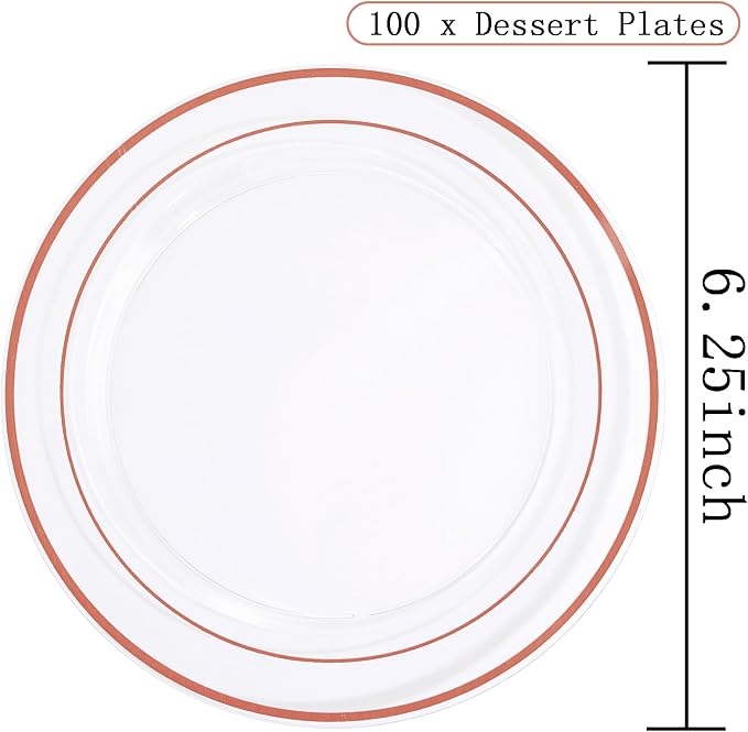 bUCLA 100PCS Clear Rose Gold Plastic Plates Disposable - Image 2