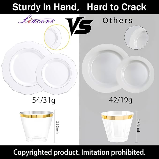 350PCS Silver Plastic Plates-Disposable White and Silver Plates 50guest Baroque - Image 2