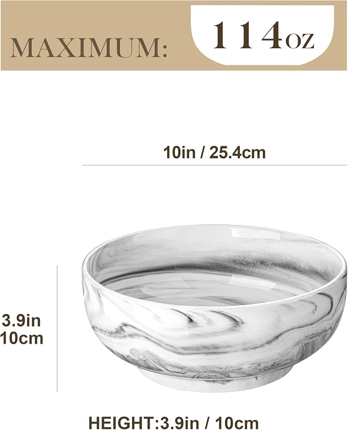 MALACASA Large Serving Bowls, 114 OZ Ceramic Salad Bowls Set of 2 | Marble Grey - Image 2