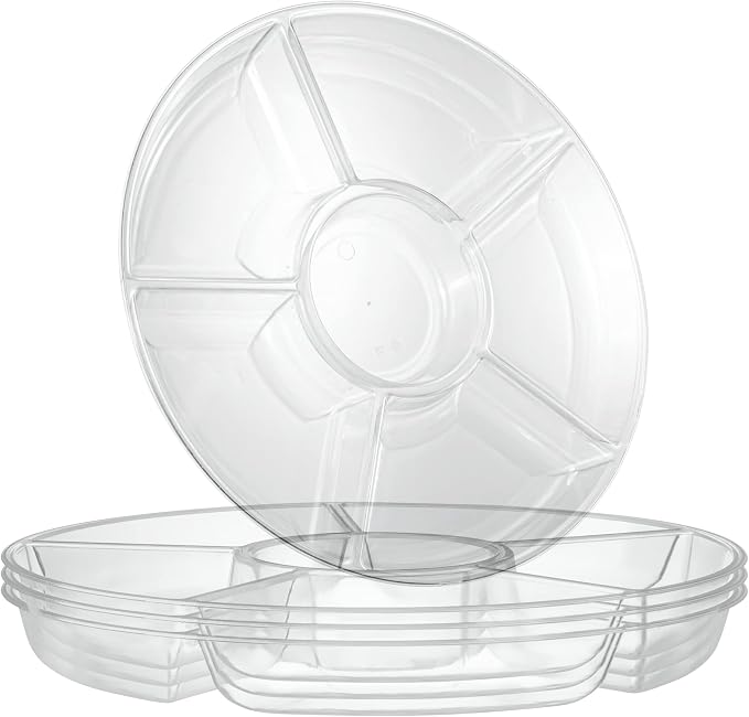 Plasticpro 6 Sectional Round Plastic Serving Tray/Platters Clear Pack of 2 by PLASTICPRO