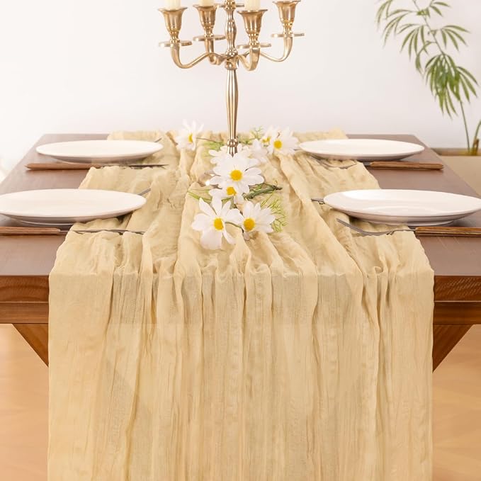 Cheesecloth Table Runner Summer Boho Wedding Birthday Party Home Decor | Sand - Image 5