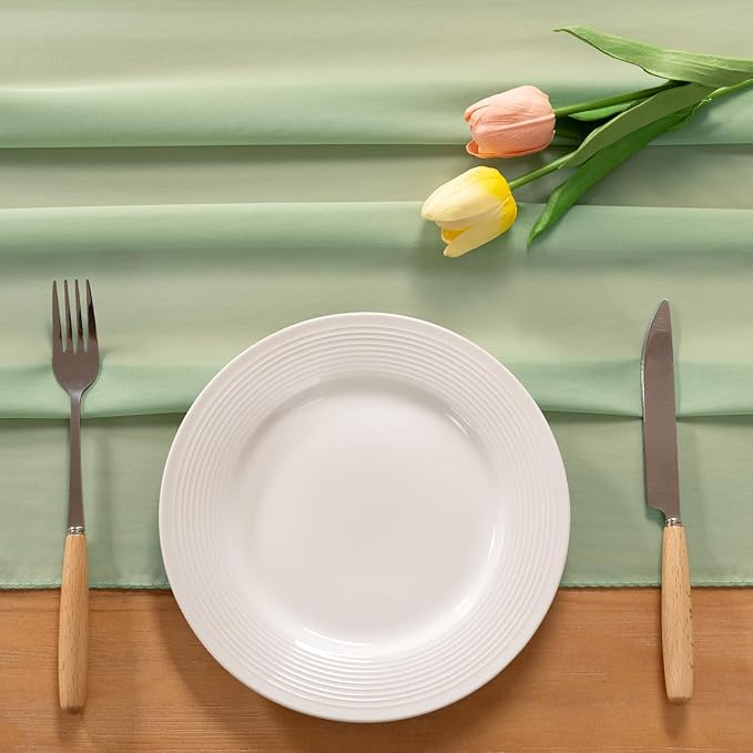 Sage Green Chiffon Table Runner Summer Boho Wedding Birthday Party Decor | 10ft - Image 3