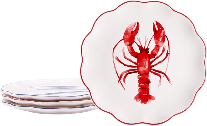 Bico Ocean Wonders Scalloped Salad Plates Set of 4, 8.75 Inch Ceramic Dessert - Image 3