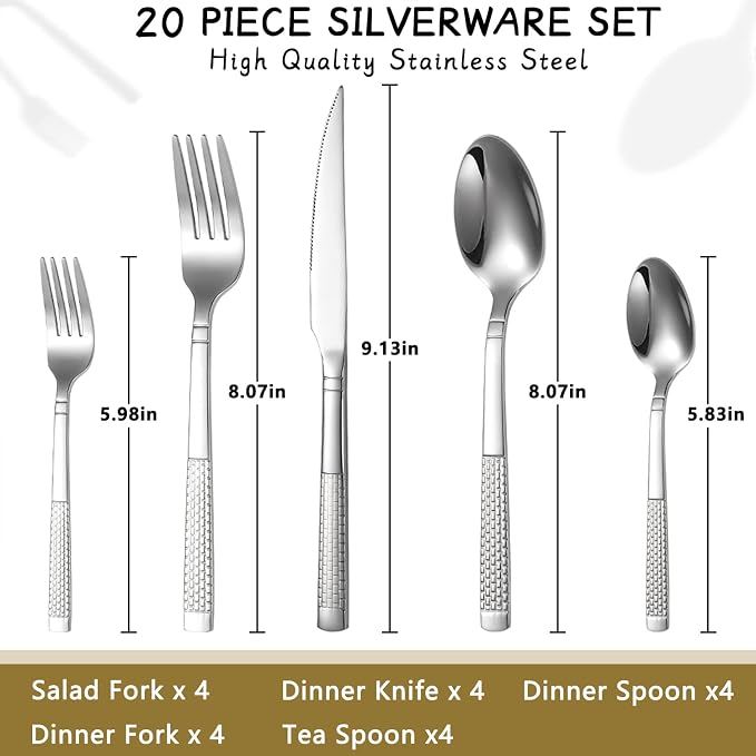 Silverware Set 20-Piece Stainless Steel Flatware Set - Image 2