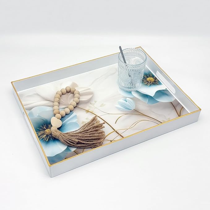 Serving Tray with Handles, 15.7 * 11.8 inches, Plastic Ottoman Tray with - Image 5