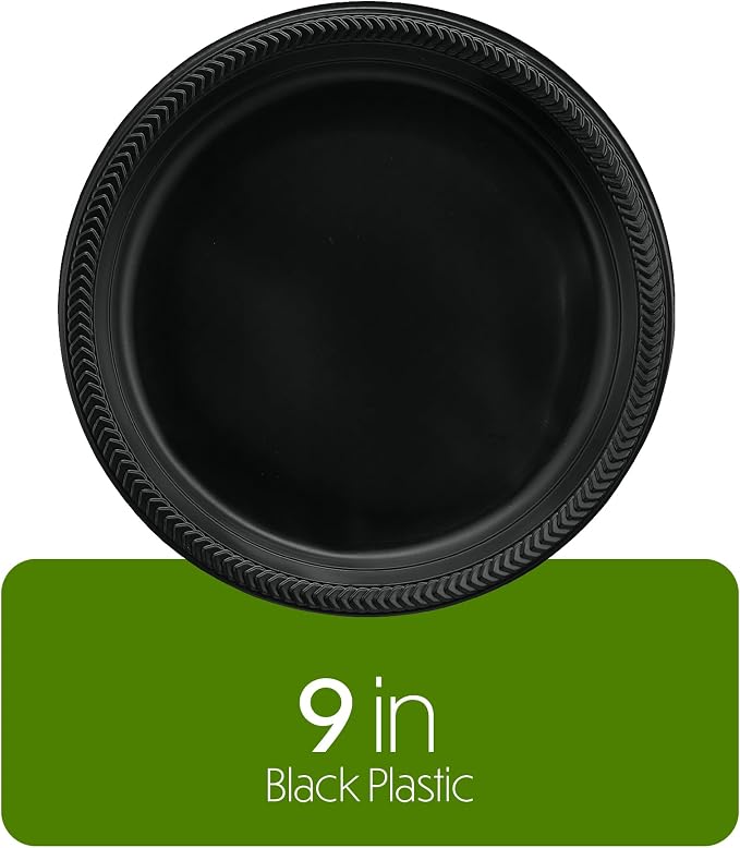 PLASTICPRO 100 PCS Black Plastic Plates Light Weight 9 Inch Plastic Dinner - Image 5