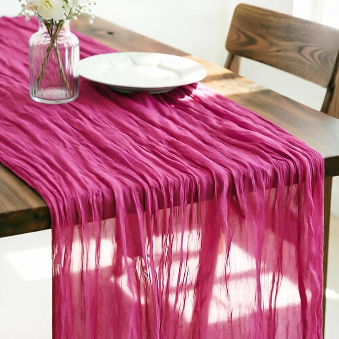 Fuschia Cheesecloth Table Runner 120 Inches 10 Ft Gauze Table Runner | Summer by LINXTAR
