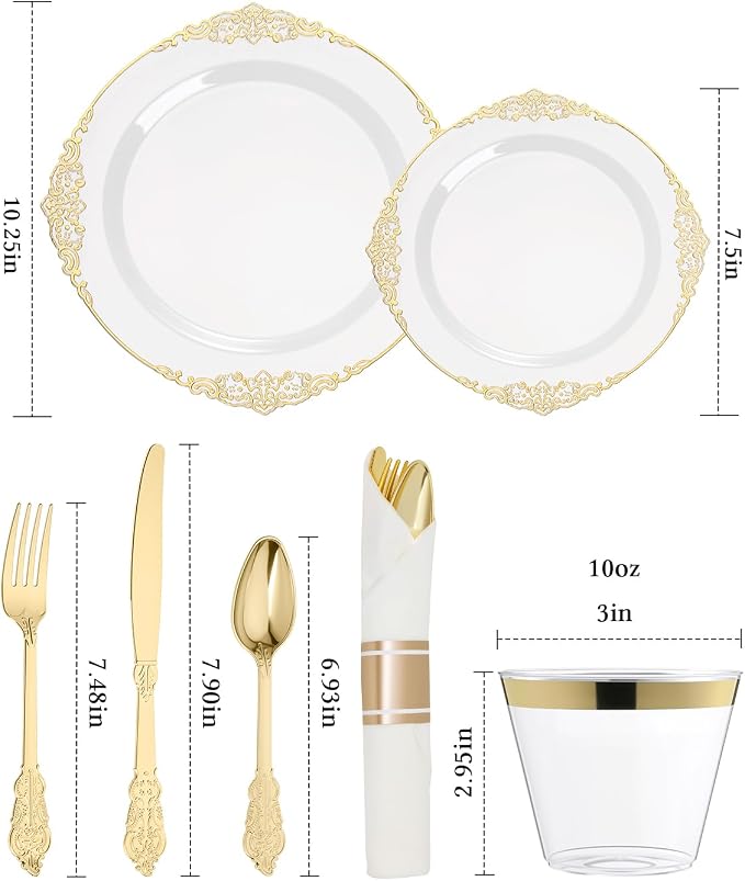 350 Piece Gold Plastic Dinnerware Set - Image 2