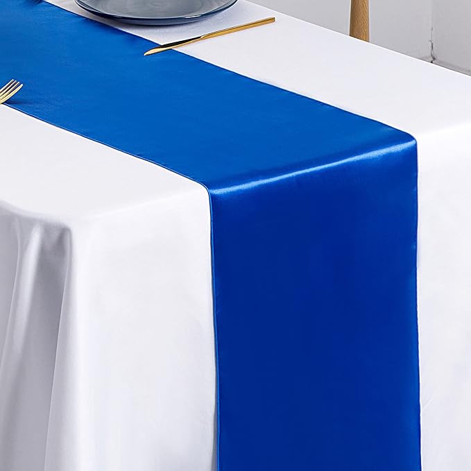 SiinvdaBZX 24 Pcs Royal Blue Satin Table Runner 12 x 108 inches Long | Bright - Image 5