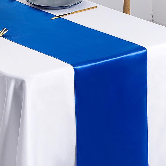 SiinvdaBZX 12 Pcs Royal Blue Satin Table Runner 12 x 108 inches Long | Bright - Image 5