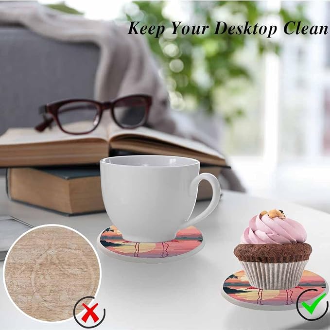 Pink Flamingos Coasters for Drinks Absorbent Ceramic Drink Coaster for Coffee - Image 5