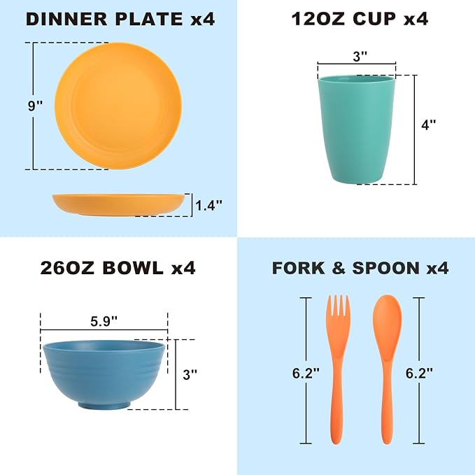 Wheat Straw Dinnerware Sets, Dishwasher & Microwave Safe Kids Plates and Bowls - Image 2