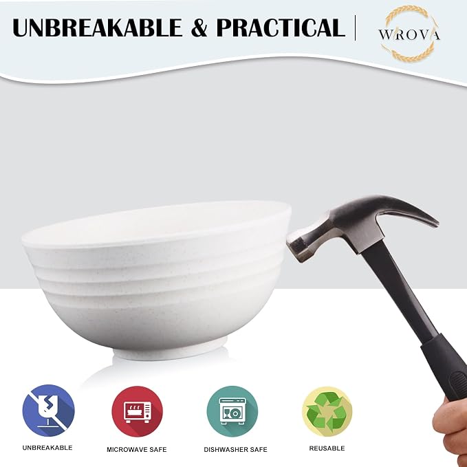 Wheat Straw Bowls Set of 8, Unbreakable White Cereal Bowl 26OZ, Microwave and - Image 4
