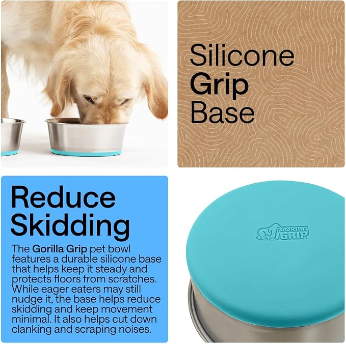 GORILLA GRIP Dog Bowl, Holds 6 Cups, Food Grade 304 Stainless Steel Food and - Image 3