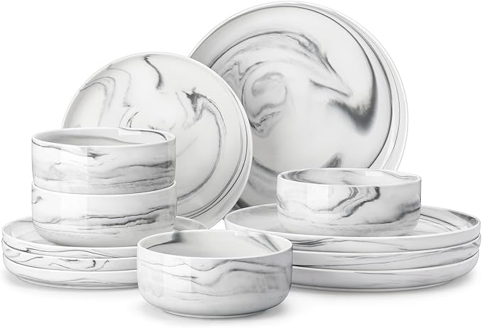 MALACASA 12 Pcs Porcelain Plates and Bowls Sets, Dinnerware Set by MALACASA