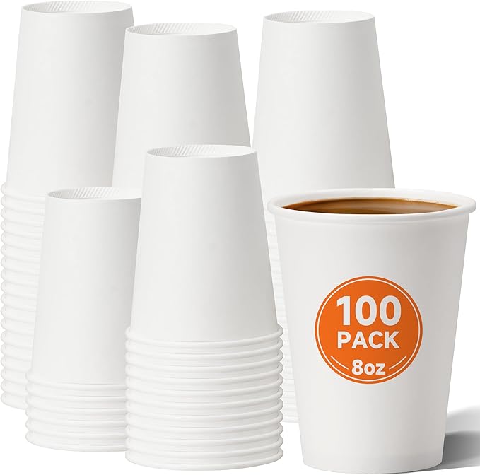 METAPRINT 100 Pack Paper Cups, 8 oz Disposable Coffee Cup, Hot Beverage by METAPRINT