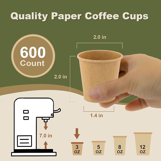 3 oz 600 Pack Disposable Coffee Cups, Bulk Brown Disposable Paper Cups - Image 3