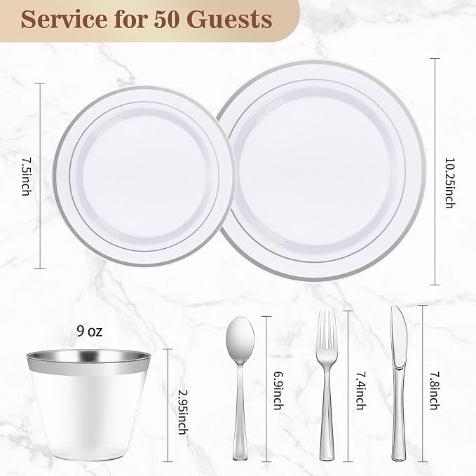 BESTVIP 300PCS Plastic Dinnerware Set, Anniversary, Includes: Dinner Plates - Image 4
