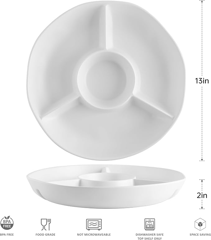 White Chip and Dip Serving Set, Divided Serving Platter Set, 4 Section - Image 3