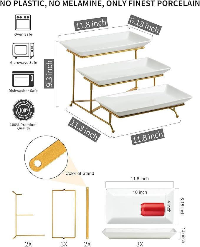 LAUCHUH 3 Tier Serving Tray, Porcelain Serving Platter Tier Serving Stand | - Image 2