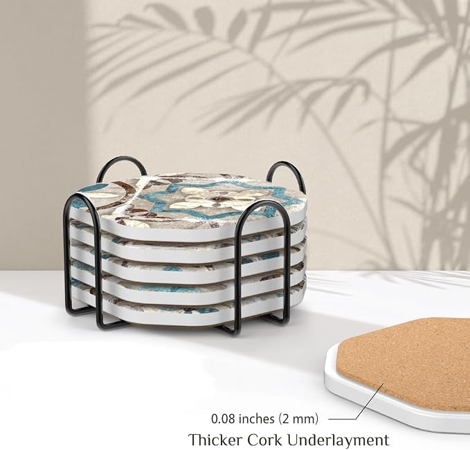 UMIRRO Absorbent Ceramic Stone Coasters Set of 6 - Image 5