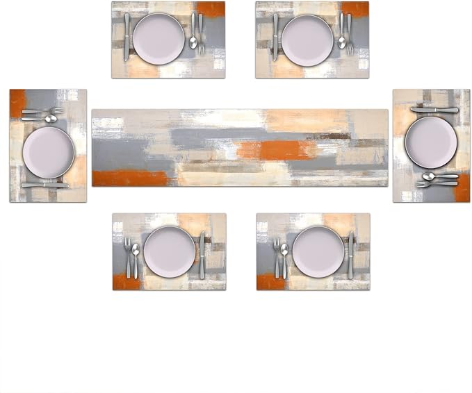 Orange and Brown Abstract Modern Table Runner - Image 2