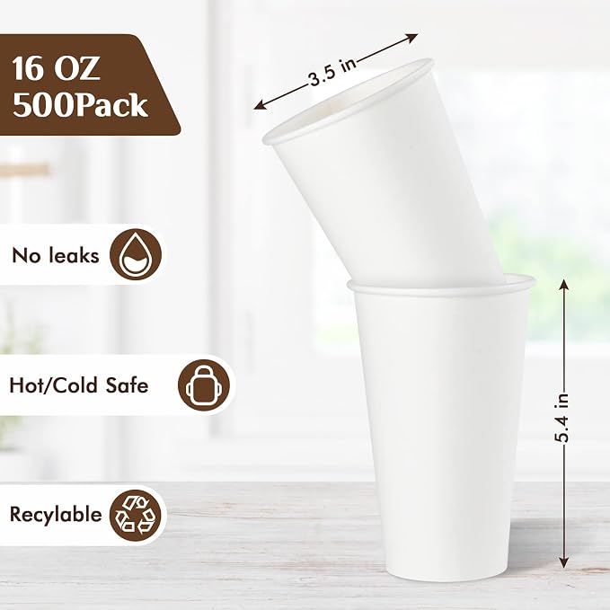 Vplus 500 Pack 16 OZ Paper Coffee Cups - Image 3